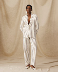 BROOKE | Blazer de Algodón y Lino con Rayas en Crudo