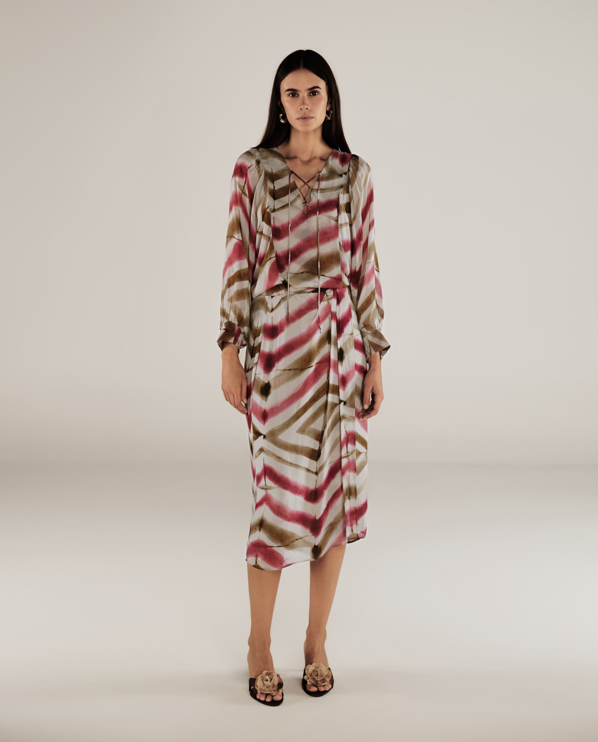 SOL | Falda Boho con Rayas en Magenta y Marrón