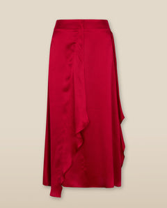 LETIZIA | Falda Asimétrica de Seda Rojo Carmesí