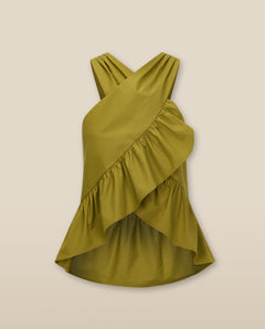 POPEA | Top Cruzado de Algodón Verde Oliva con Volante