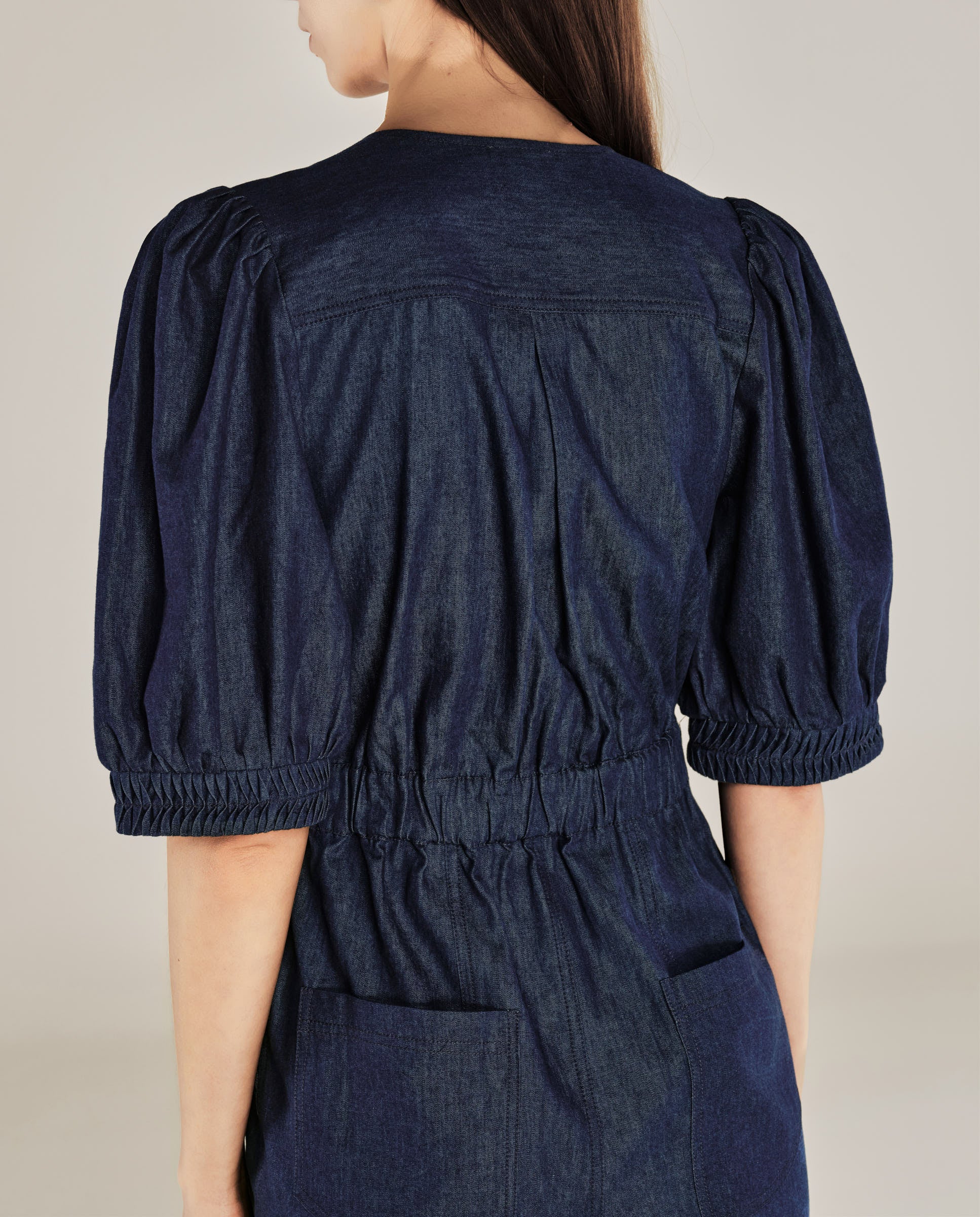 JANAT | Mono de Algodón Azul Denim con Detalle de Pliegues