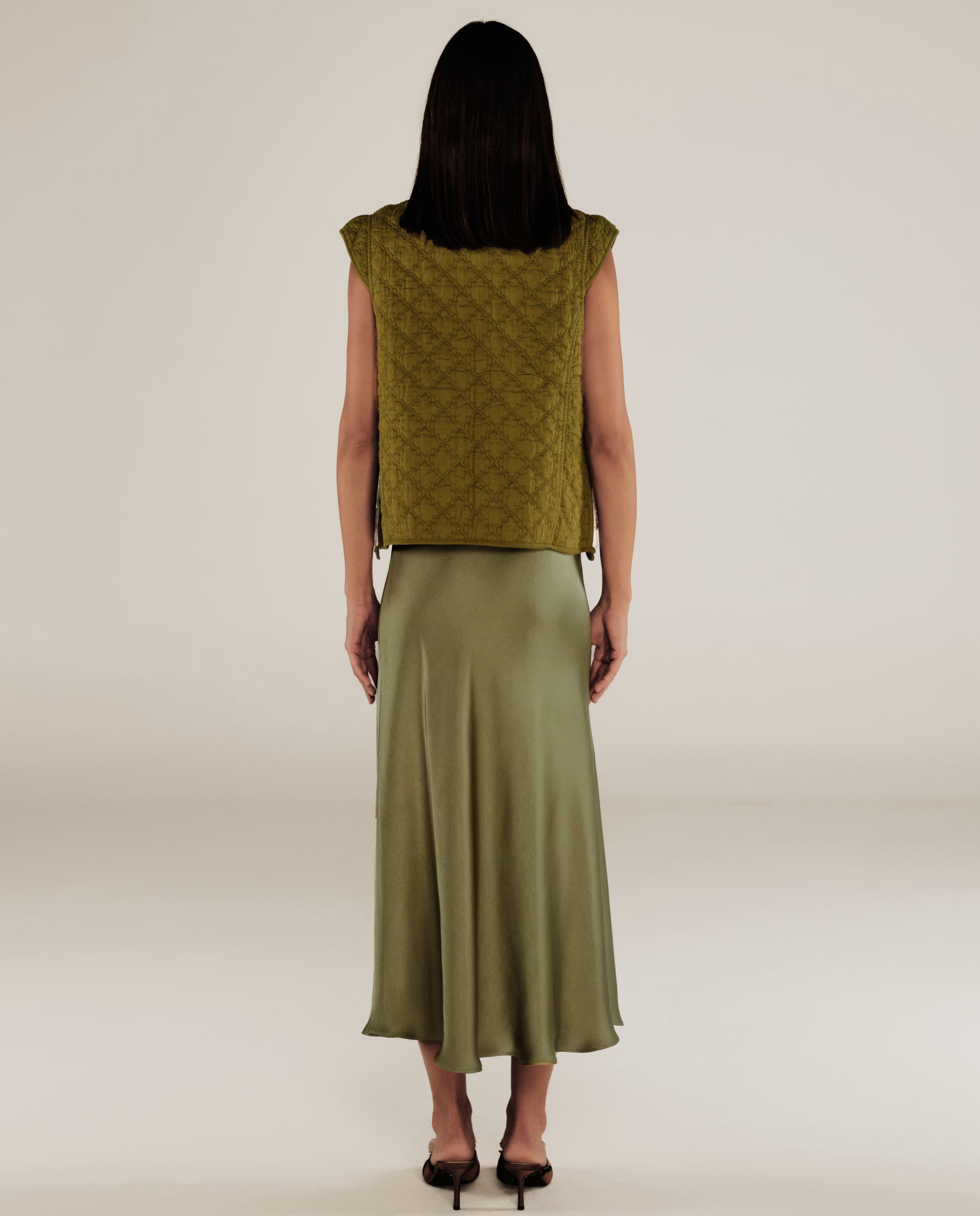 CRISTINA | Chaleco de Algodón con Flores Verdes