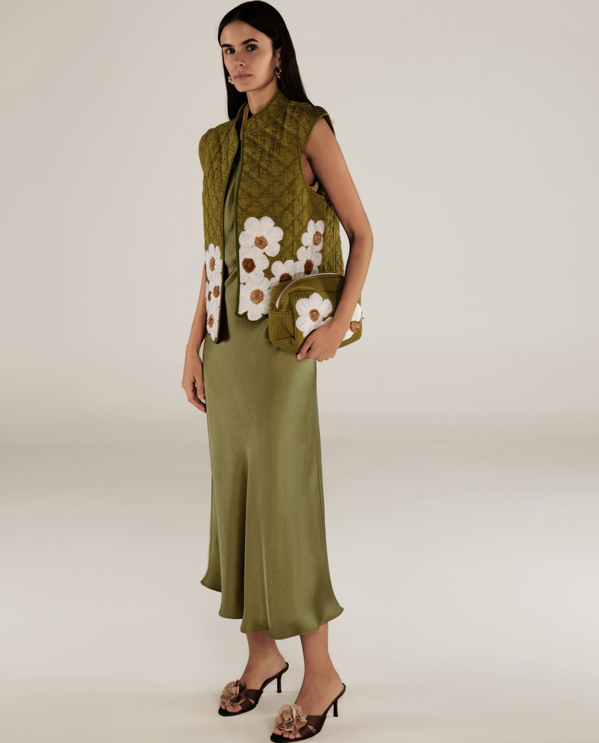 CRISTINA | Chaleco de Algodón con Flores Verdes