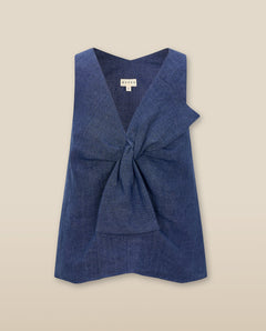 ZURI | Indigo Blue Linen Bow-Front Blouse