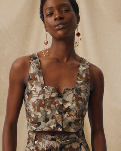 MISTY | Top Corto de Algodón Liberty con Estampado Floral en Tonos Neutros