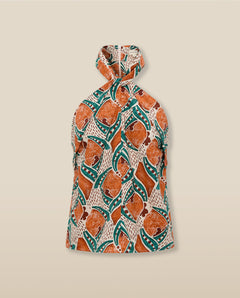 AYLA | Top de Algodón con Estampado en Terracota y Azul Añil